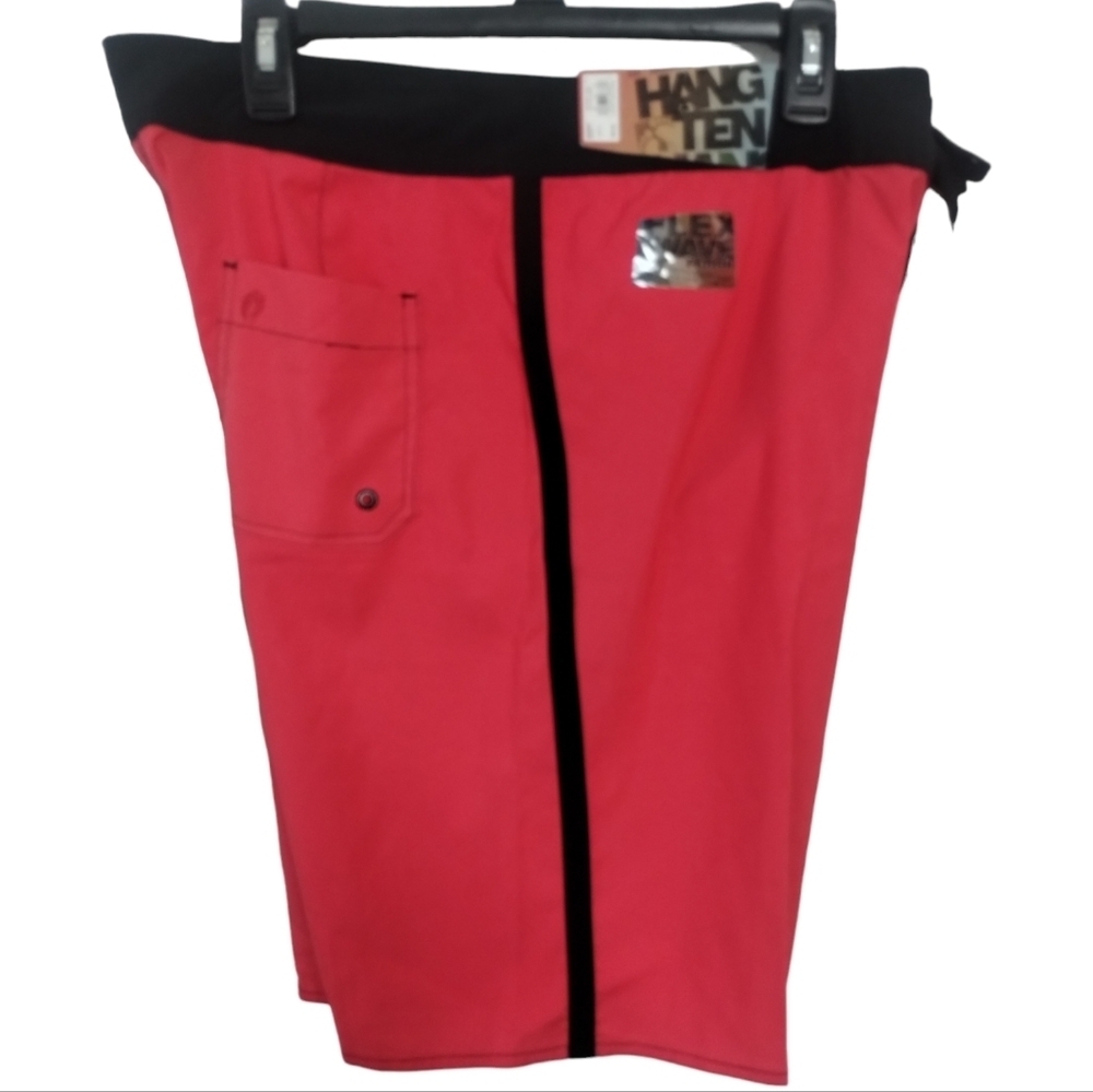 Hang Ten Mens Four Way Stretch Swim‎ Shorts Size 34 Firery Cora NEW